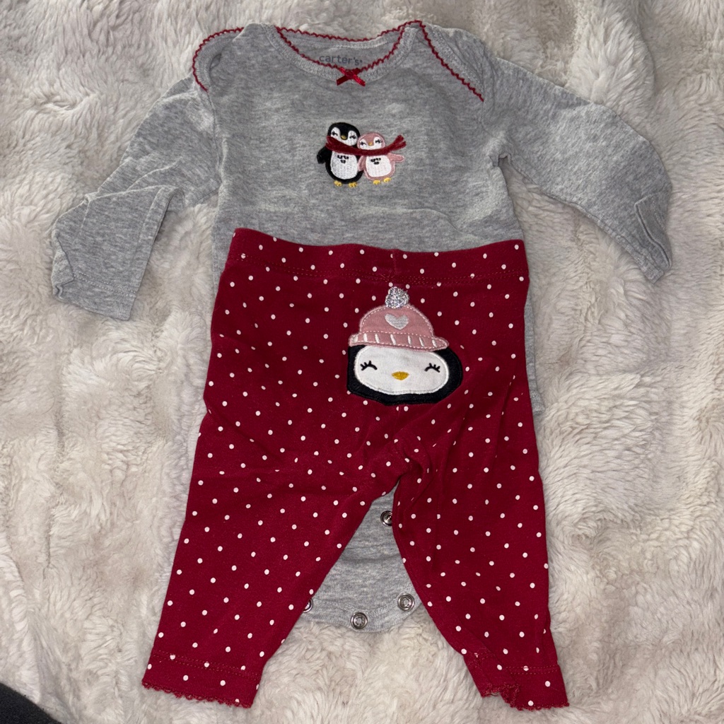 Carter's Gray And Red Penguin Matching Set